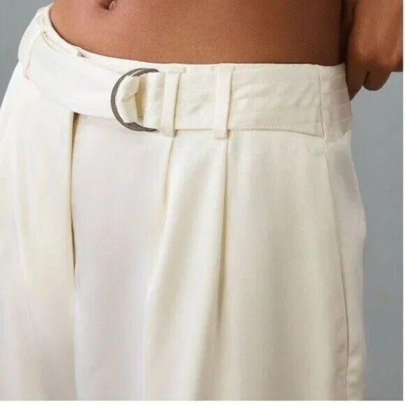 ANTHROPOLOGIE Maeve Satin Parachute Jogger Pants Ivory Size 16P NEW